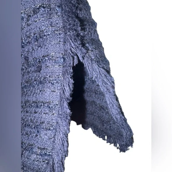 Brooks Brothers Navy Tweed Fringe Sleeveless Dress Belted Size 12 - Picture 6 of 9